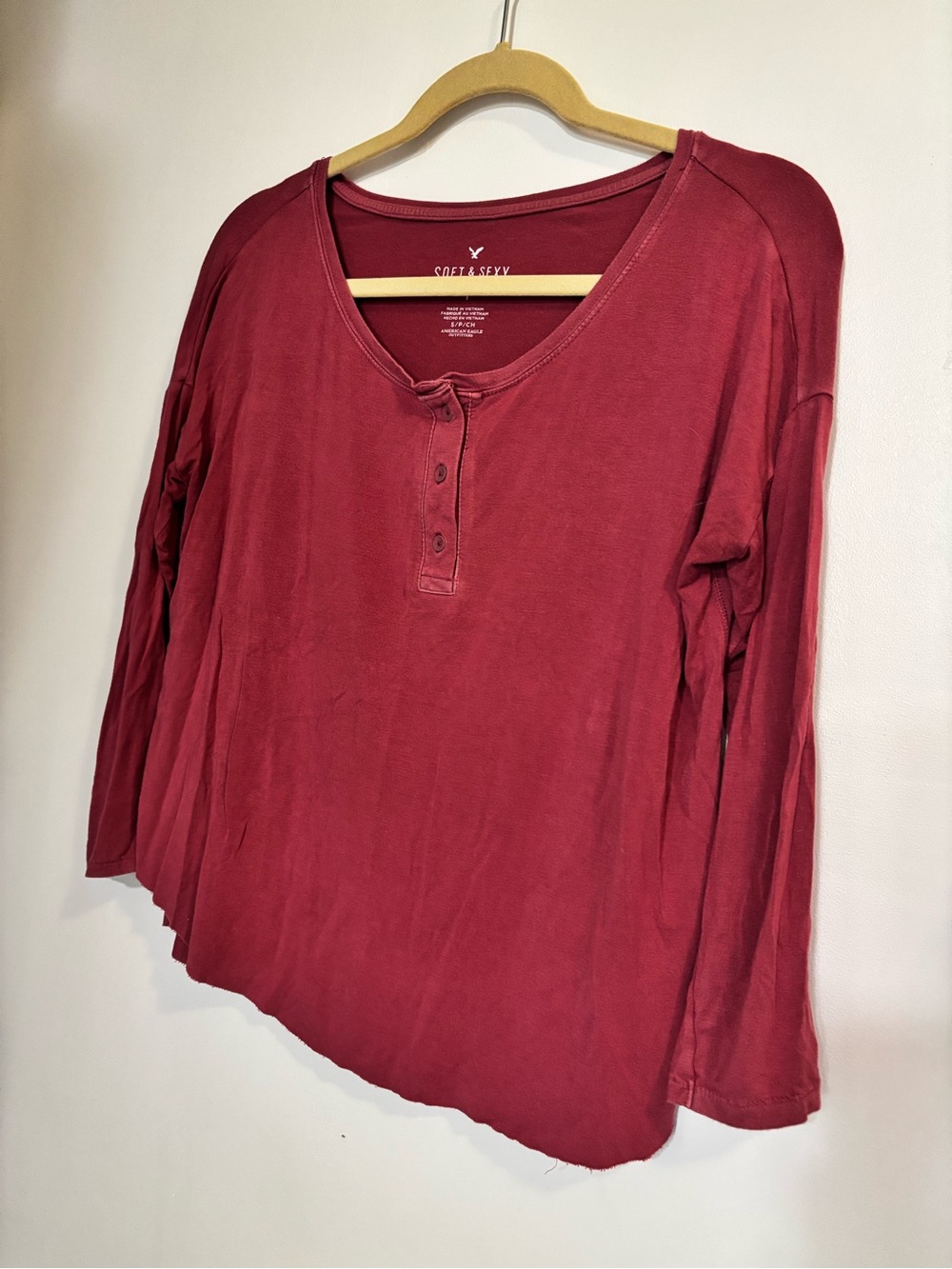 Women's Soft & Sexy Burgundy Henley Top